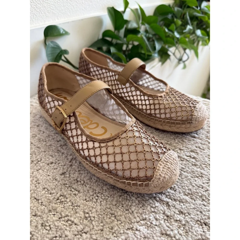 Sam Edelman MACKIE MESH Mary Jane Espadrilles Women 9 Metallic Gold Jute
